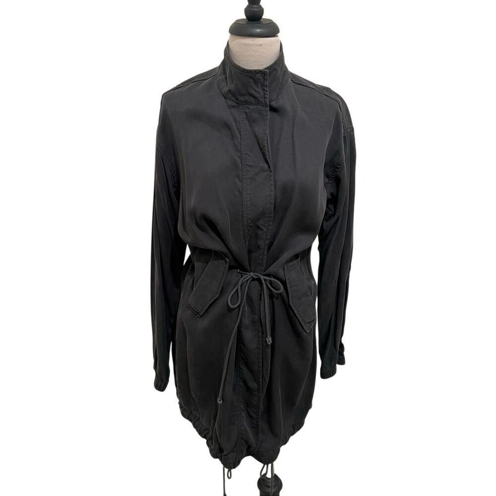 GF Collection Women's High Neck Long Sleeve Drawstring Utility Jacket Black XS